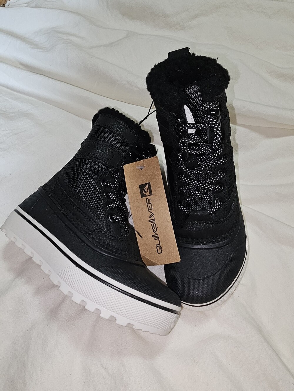 Quiksilver Sub-Zero Kids Lace-up Black & White Snow Boots with Fleece Collar